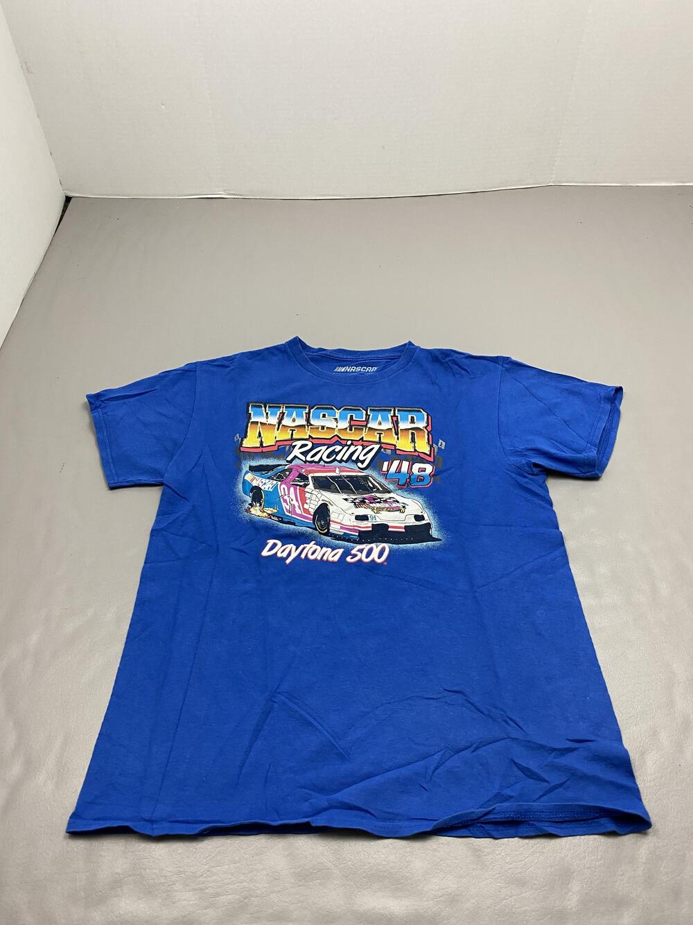 NASCAR Shirt Mens M Blue Daytona 500 Racing Race Car Graphic Crewneck Tee